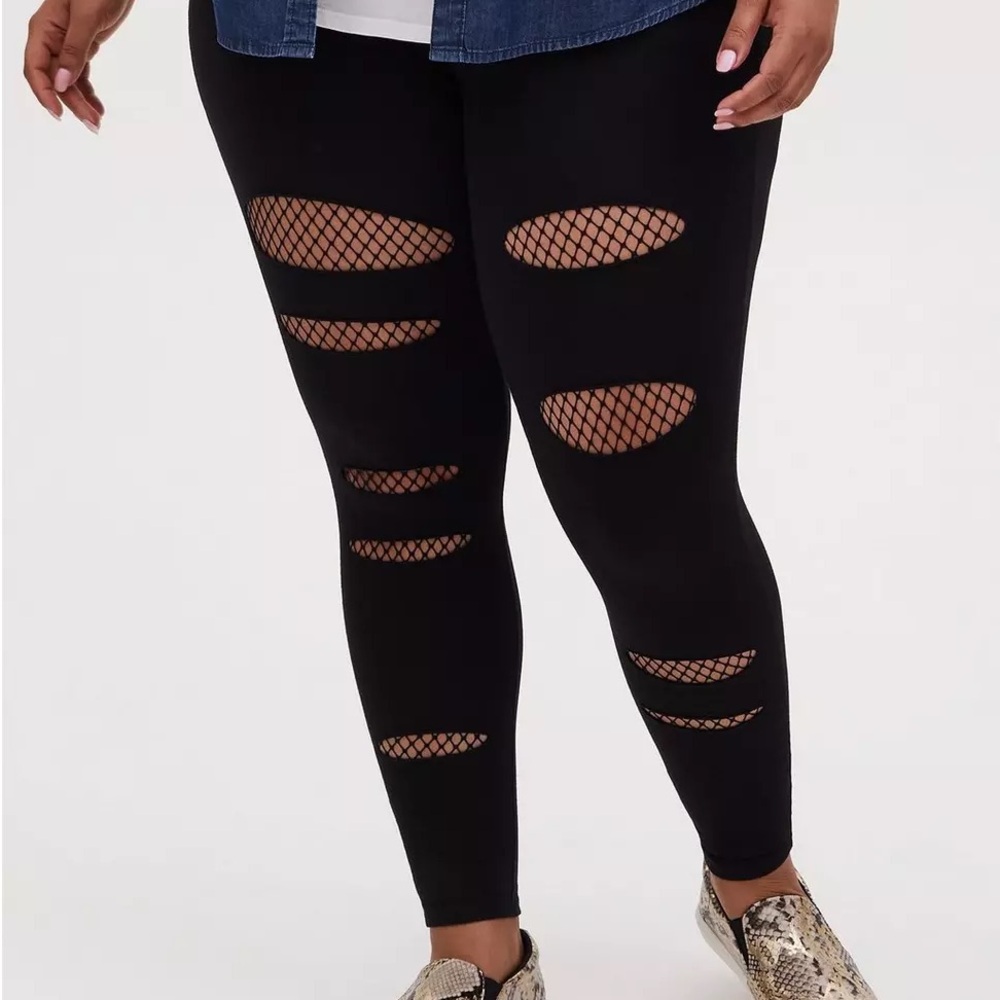 Torrid Black Fishnet Accent Leggings
